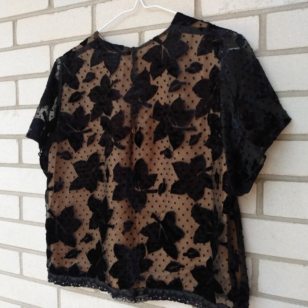 Vintage Burn Out Velvet Black Top Blouse Femme de Carriere Size Small 36 Made in - Picture 11 of 11